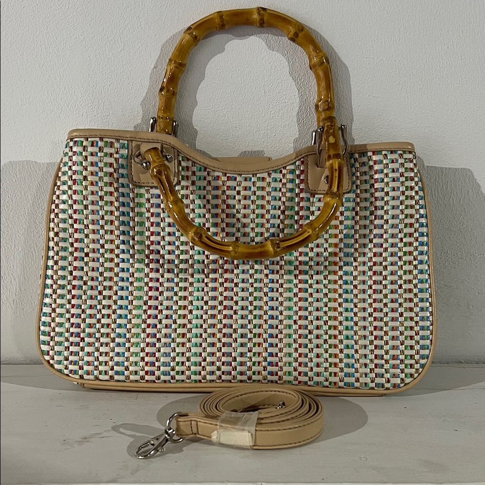 Relic Multicolor Woven Satchel with Bamboo Handles
